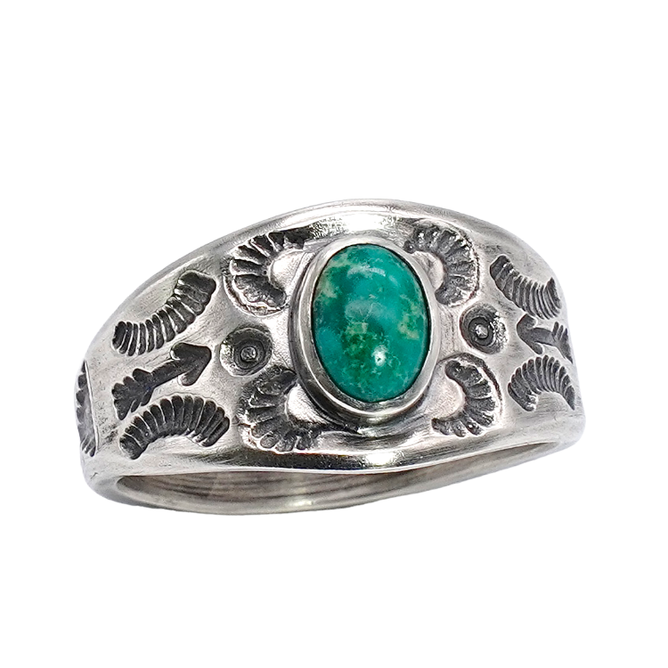 Navajo Symbol Stamp Turquoise Ring